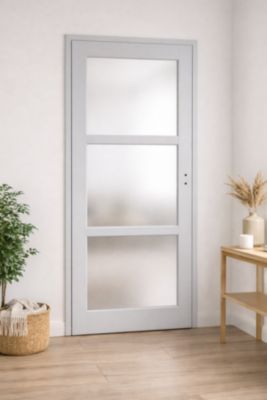 Bloc Porte Greyria Gris Clair Vitrée H204 X L73 Cm Côte Tableau P.gauche Gd Menuiseries