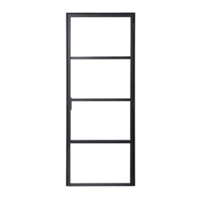 Bloc-porte Loft 4 carreaux vitrés transparents, poussant droit, coloris noir mat H.213 x l.83cm