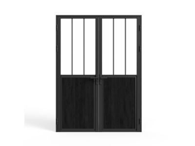 Bloc porte réversible à deux battants en aluminium et verre trempé style atelier - 2 x H204 x L73 cm - Noir - ERMELO