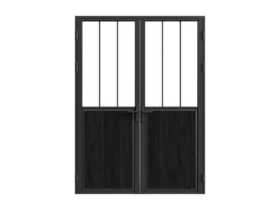Bloc porte réversible à deux battants en aluminium et verre trempé style atelier - 2 x H204 x L83 cm - Noir - ERMELO