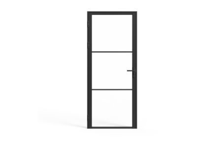 Bloc porte réversible en aluminium et verre trempé - H204 x L73 cm - Noir - MASERU