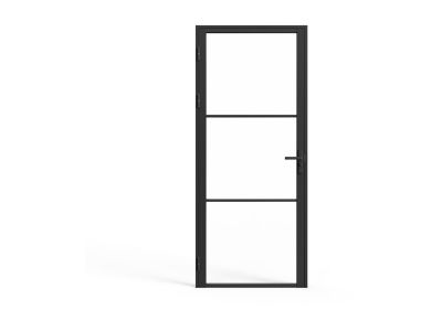 Bloc porte réversible en aluminium et verre trempé - H204 x L93 cm - Noir - MASERU
