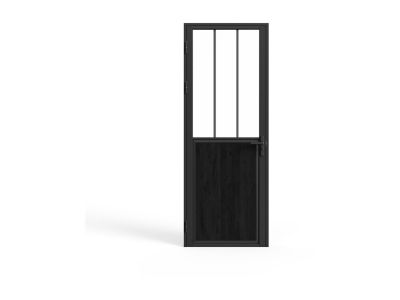 Bloc porte réversible en aluminium et verre trempé style atelier - H204 x L73 cm - Noir - ERMELO