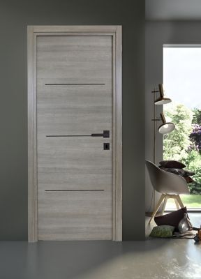 Bloc-porte Triaconta gris clair insert noir H.204 x l.73 cm, poussant gauche