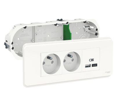 Bloc prise avec terre et prise chargeur 2 usb A+C Schneider Electric Unica Pro blanc