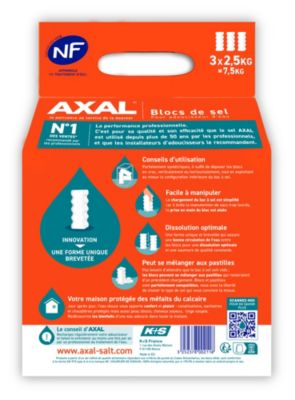 Blocs de sel pour adoucisseur d'eau, lot de 3 x 2.5 kg AXAL