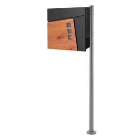 Boîte aux lettres anthracite / aspect bois avec support argenté acier inoxydable