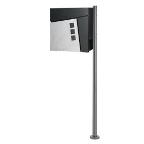 Boîte aux lettres anthracite/aspect marbre support argenté en acier inoxydable