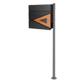 Boîte aux lettres anthracite/bois naturel avec support argenté acier inoxydable