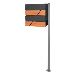 Boîte aux lettres anthracite/imitation bois support argenté en acier inoxydable