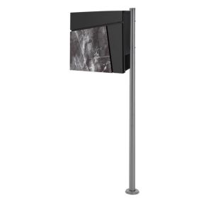 Boîte aux lettres anthracite/noir aspect marbre sur pied argent acier inoxydable