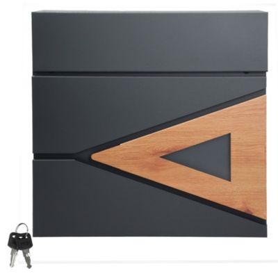 Boîte aux lettres en acier anthracite optique chêne murale moderne 2 clés inclus