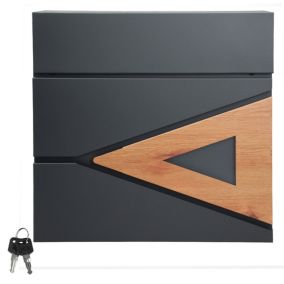 Boîte aux lettres en acier anthracite optique chêne murale moderne 2 clés inclus