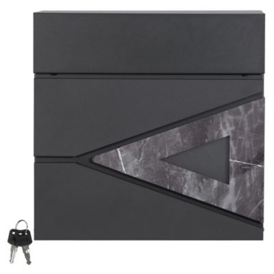 Boîte aux lettres en acier optique marbre noir murale moderne avec 2 clés inclus