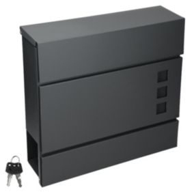 Boîte aux lettres moderne anthracite + compartiment à journaux 2 clés en acier