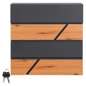 Boîte aux lettres moderne en acier anthracite imitation bois murale avec 2 clés