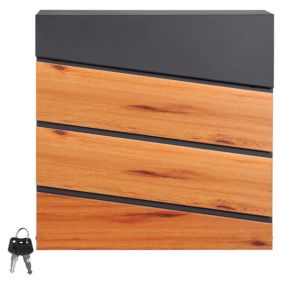 Boîte aux lettres murale anthracite design bois avec 2 clés inclus 11x37x26,5 cm
