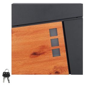 Boîte aux lettres murale moderne en acier anthracite aspect bois + 2 clés inclus
