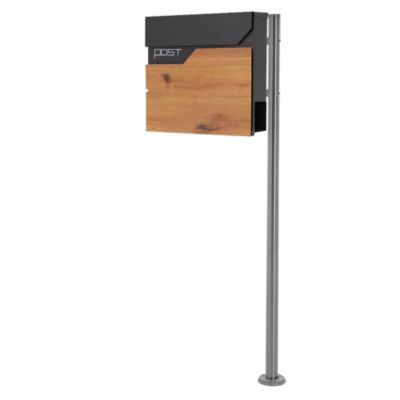 Boîte aux lettres sur pied piedestal boîte postale anthracite/aspect bois modern