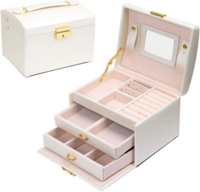 Boîte à bijoux, boîte à bijoux, boîte de rangement pour montres et cosmétiques (blanche)