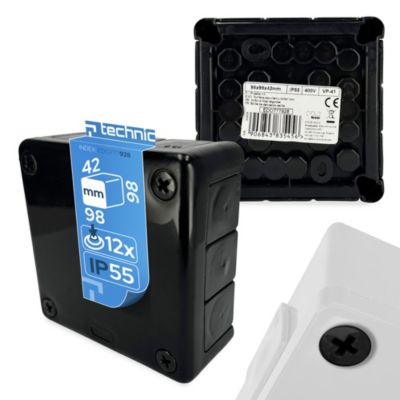 Boîte dérivation étanche en saillie IP55 98x98x42mm 12 entrées vis noir EDO