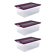 Boîte de rangement avec couvercle en plastique Kliker 12L coloris violet, lot de 3