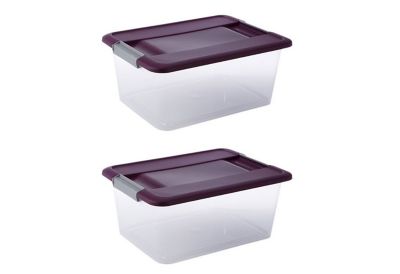 boite de rangement avec couvercle en plastique kliker 35l coloris violet lot de 2 castorama