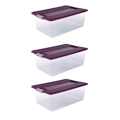 boite de rangement avec couvercle en plastique kliker 35l coloris violet lot de 3 castorama