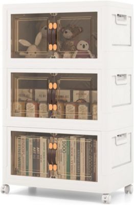 JuxYes – Boîte De Rangement Empilable à 2 Niveaux Avec Couvercle Verrouillable A Poignee Coloree Boite En Plastique Transparent Multipu