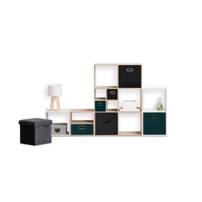 Boîte de rangement en tissu Bleu, L. 31 x l. 31 x H. 31 cm, MIX'N MODUL