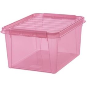 Boîte de rangement grise rose ou Bleue avec couvercle 32 litres - Rose