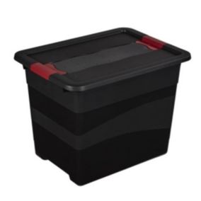 Boîte de rangement noire solide empilable 24 litres - Rouge