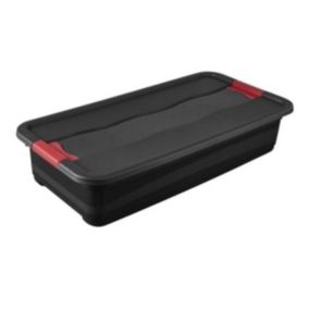 Boîte de rangement plate noire résistante 33 litres - Rouge