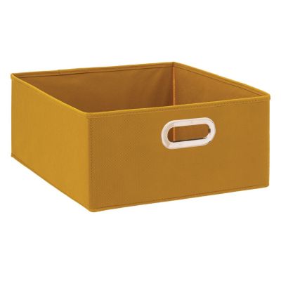 Boîte de rangement rectangulaire en tissu Jaune, L. 31 x l. 31 x H. 15 cm, MIX'N MODUL