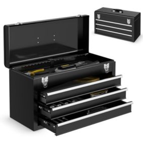 Boîte à outils Portable en Métal, 3 Troirs à Roulement à Billes,Plateau Supérieur, Poignée, pour Maison,Entrepôt,Chantiers (Noir)