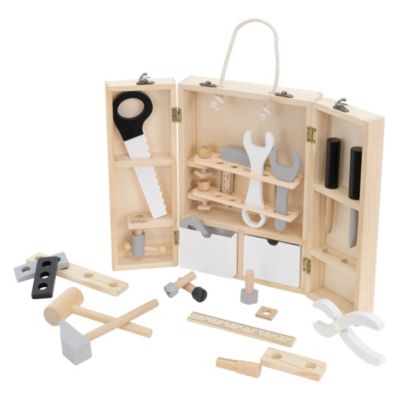 Boîte à outils pour enfants multifonctionnel 21x30x8 cm en bois naturel coins arrondis 2 ans plus