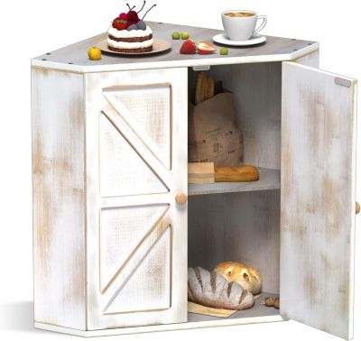 Boîte à pain d'angle en bambou - 2 étages 43 x 28,2 x 42 cm - Blanc vieilli