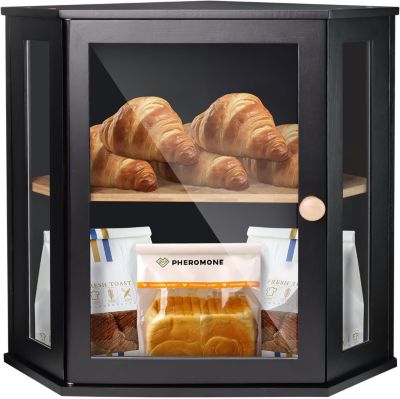 Boîte à pain double couche pour comptoir de cuisine noir