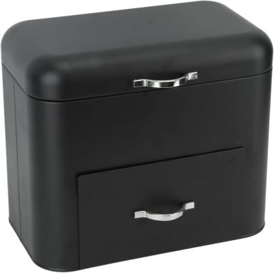 Boîte à Pain en Fer avec 2 étagères noir