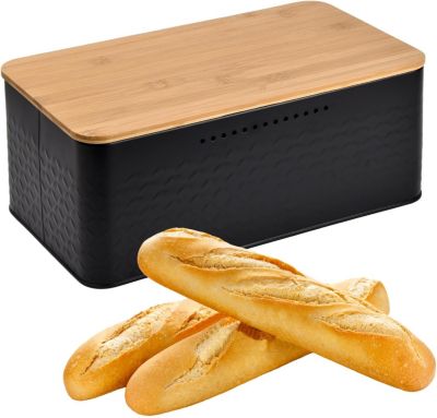 Boîte à Pain Grande Capacité avec Couvercle en Bambou 33 x 18 x 13.5 cm noir