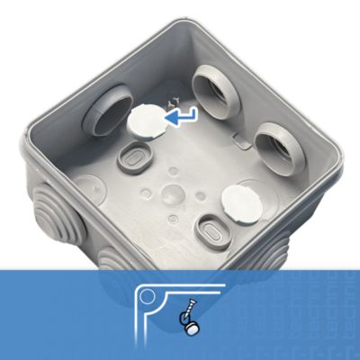 Boîte étanche en saillie avec presse-étoupes, résistante aux UV, fermeture à clipser, 78x78x47 mm, IP55, gris, 1 pièce