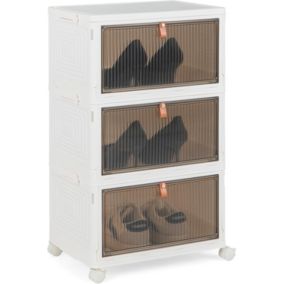 Boîtes de Rangement Empilables Mobile Lot de 3 Bacs avec Couvercle Portes Magnétiques Double Ouverture
