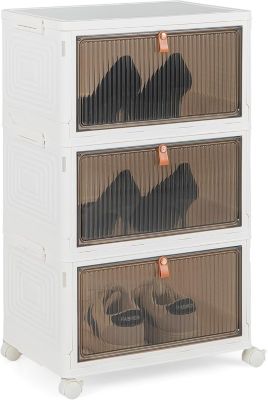 Boîtes de Rangement Empilables Mobile Lot de 6 Bacs avec Couvercle Portes Magnétiques-Double Ouverture