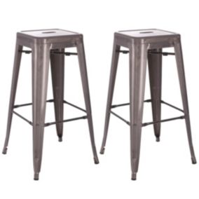 BOBBY - Lot de 2 Tabourets Hauts Métalliques Argent H76.5cm