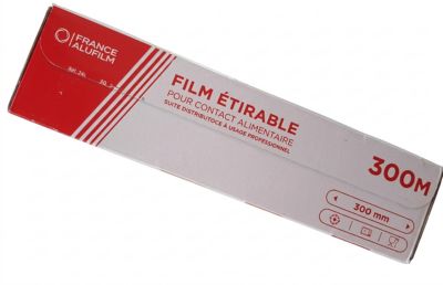 Bobine de film etirable alimentaire professionnel avec ZIPcut et boite plastique 45cm x 300 m