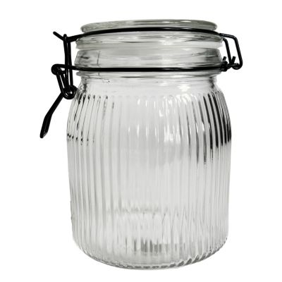 Bocal en verre strié avec couvercle 1 L Guy Levasseur