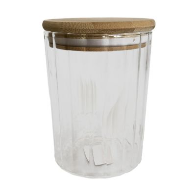 Bocal en verre strié avec couvercle en bambou 0,55 L Guy Levasseur