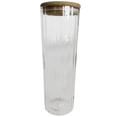 Bocal en verre strié avec couvercle en bambou 1,3 L Guy Levasseur