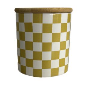 Bocal motif damier jaune et blanc avec couvercle Guy Levasseur