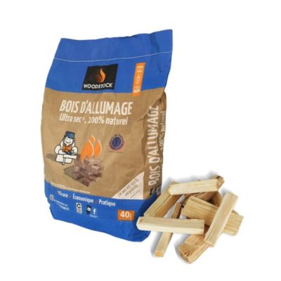 Bois d’allumage Woodstock 40L – bois dur ultra sec ≤15 % prêt à l’emploi – allumage rapide – idéal poêle, insert et cheminée